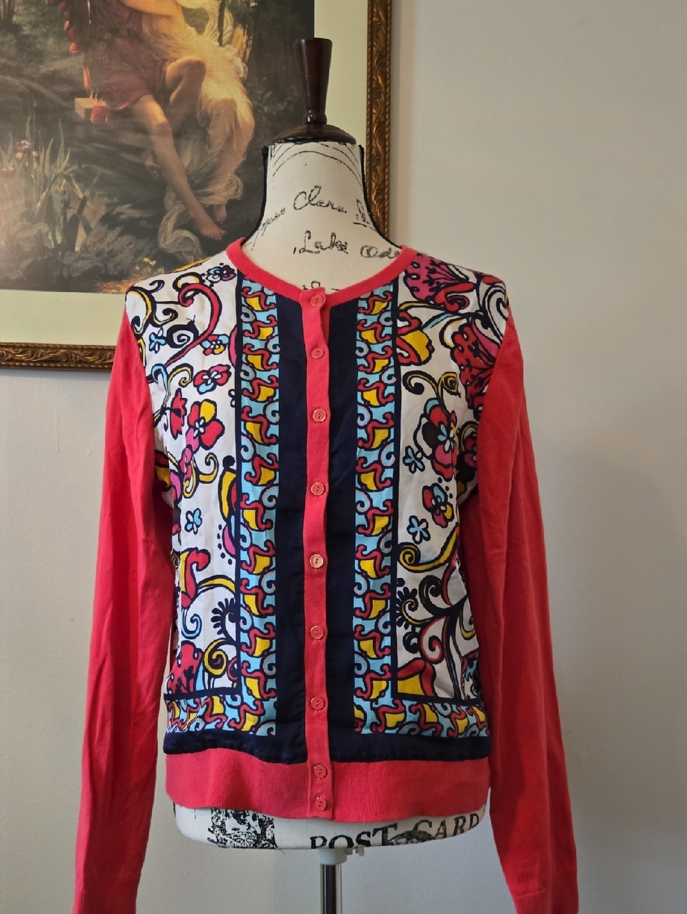 Lilly Pulitzer Coral & Navy Printed Front Cardigan